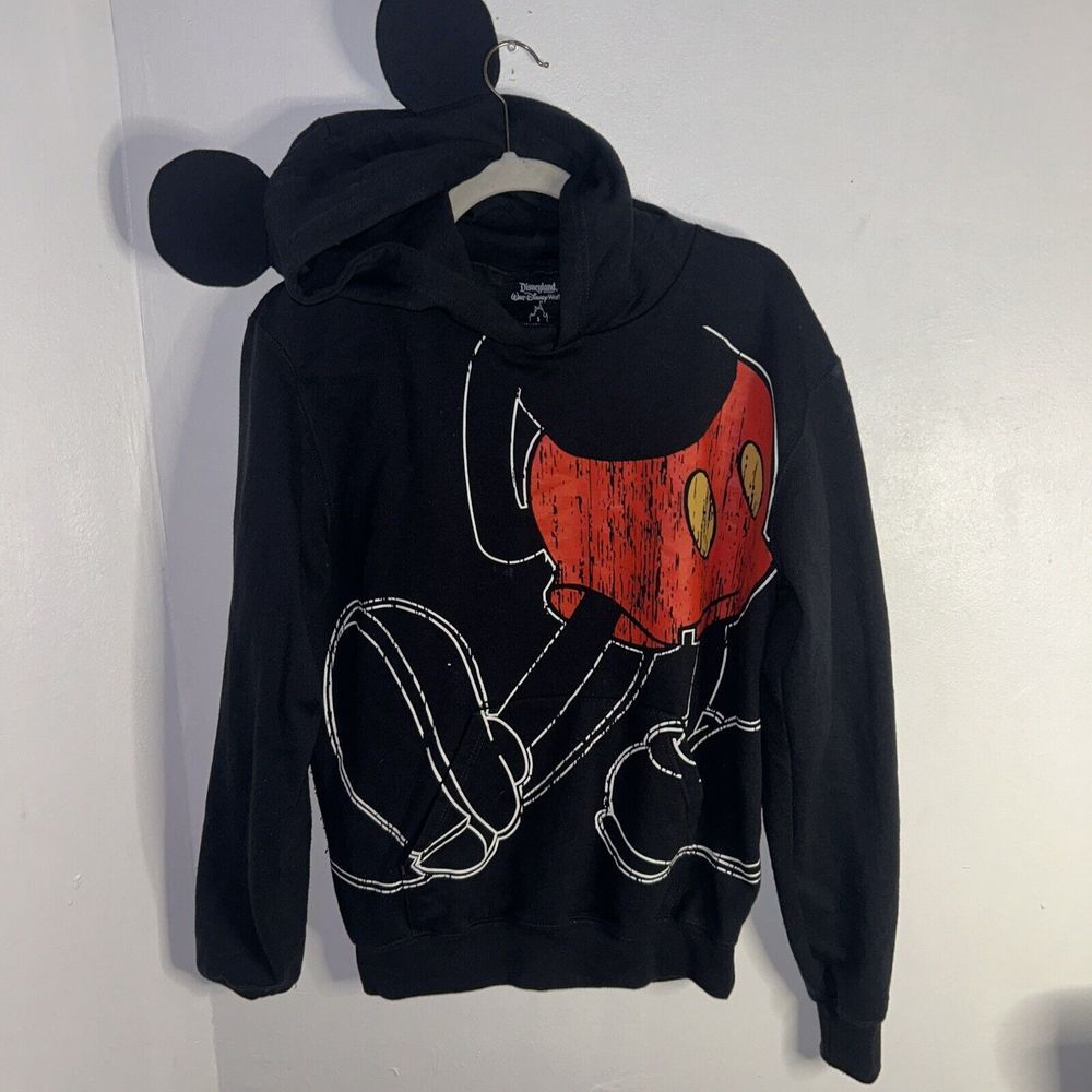 Disney Parks Mickey Mouse Body Ears On Hoodie Black Mens Small Hooded Sweatshir